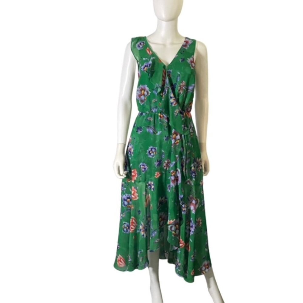 Bar III Green Floral V-Neck Midi Dress